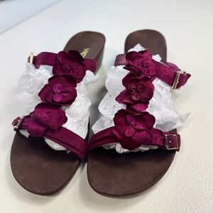 Vionic Women's Adjustable Flower Thong Wedge Sandals Size 11 Purple